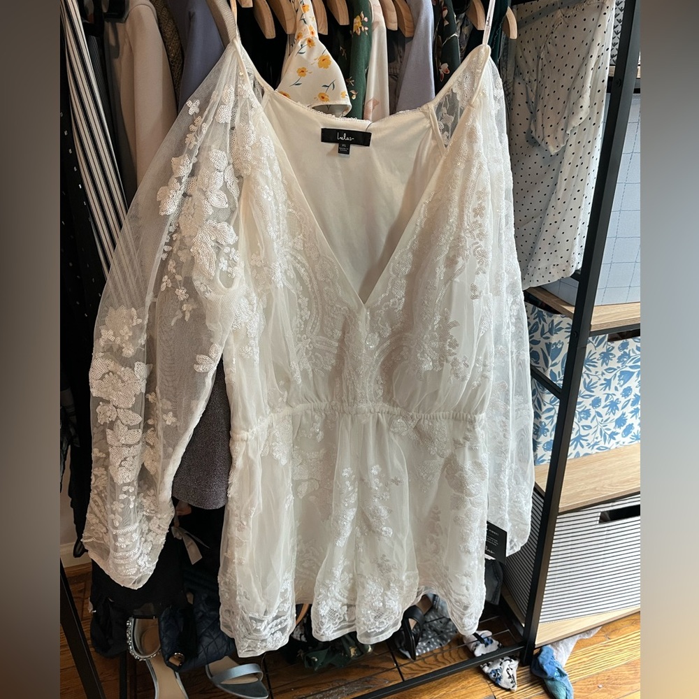 Celebrating Forever White Sequin Long Sleeve Romper